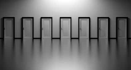 black and white decision doors opportunity